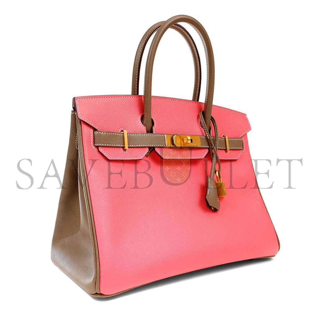 HERMÈS BIRKIN 30 EPSOM LIPSTICK PINK AND ELEPHANT GREY GOLD BUCKLE 1028115538752 (30*23*15cm)